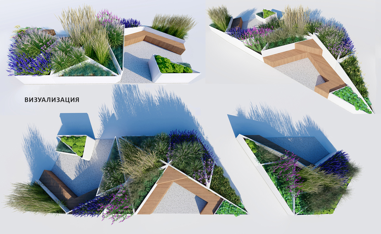 Эскизный проект Ландшафтный дизайн цветников для ТЦ Мега